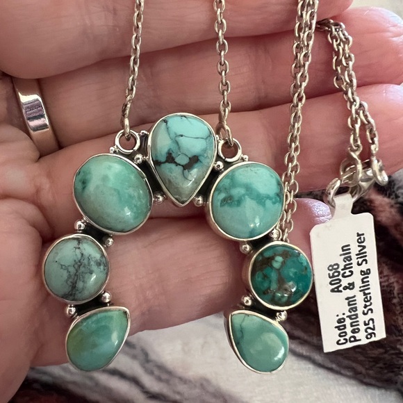 Tibetan Turquoise Jewelry - ❤️ Tibetan Turquoise Southwestern Sterling Naja Pendant Necklace 20” 16.2gm